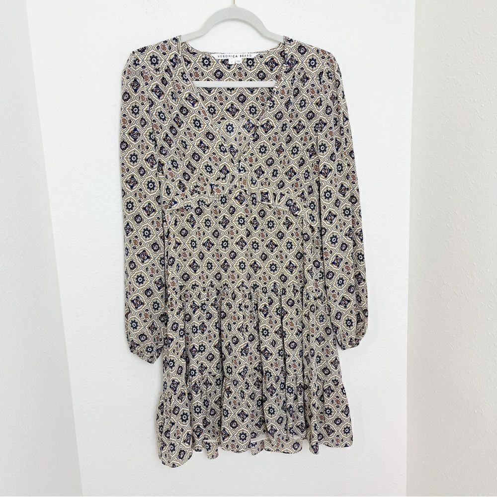 Veronica Beard Paisley Floral Long Sleeve Silk Mini Dress
